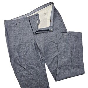 Baird McNutt Murano Pants Mens 38x32 Blue Linen Zac Classic Fit Trousers Coastal
